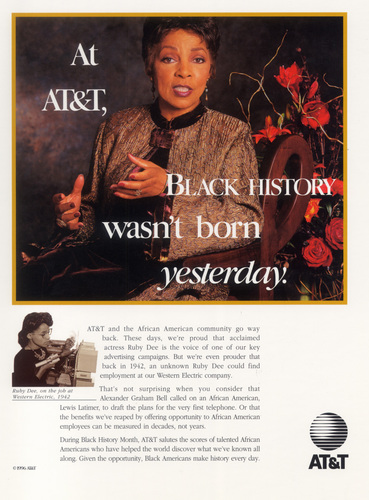 Ruby Dee and AT&T “go way back” to when Dee worked for the Western Electric company in 1942.